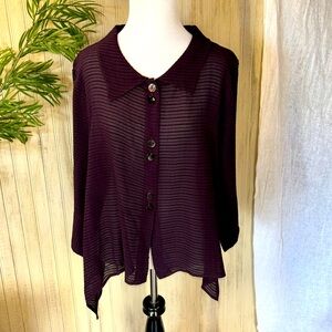 Niche Nilgun Derman Collar Kimono Button Down Blouse, Eggplant, Medium, NWOT